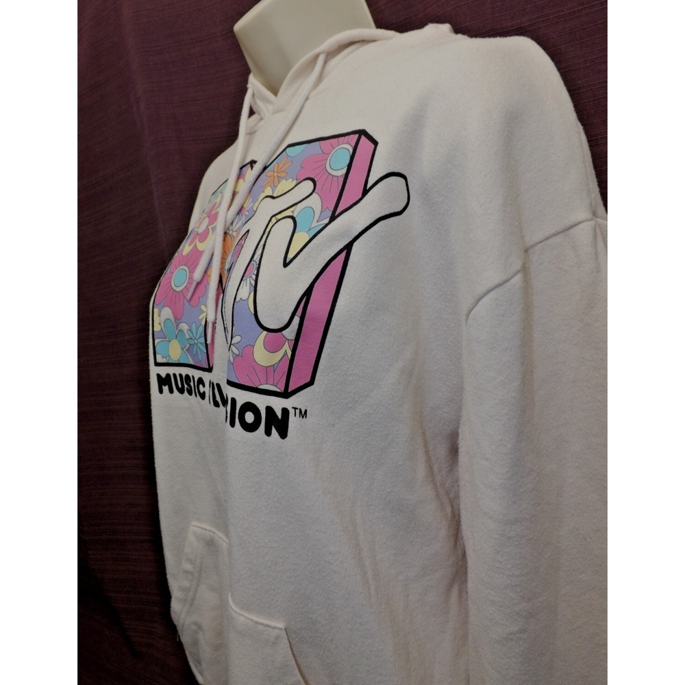 MTV Women's Pullover Cream Hoodie floral Hood - Size Medium Long sleeves - Picture 6 of 13